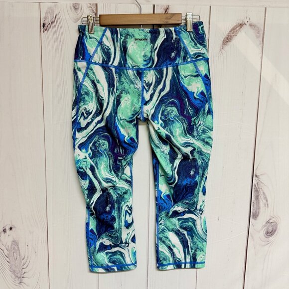 Patagonia Women’s Centered Crops Medium Blue Green Marble EUC - Picture 4 of 12